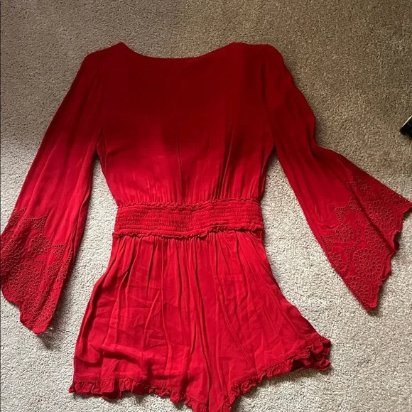 American Eagle Outfitters Red Tie-Front Romper - Picture 3 of 3